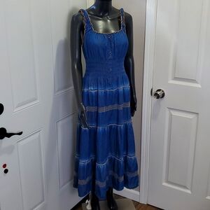 Indigo & Lace Boho Jean Tiered Dress size Medium
